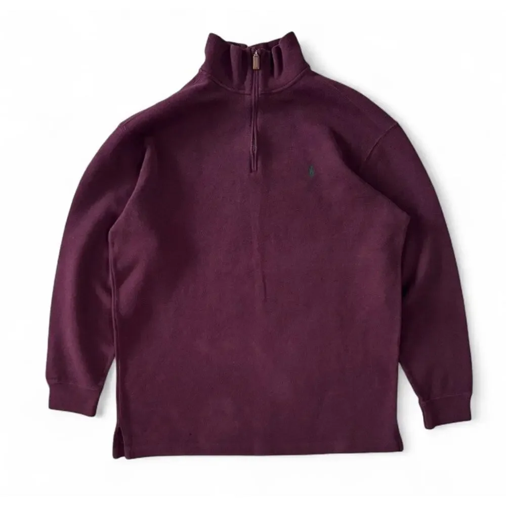 Polo Ralph Lauren Maroon Quarter-zip Sweater 100% Cotton Embroidered Pony XLT
